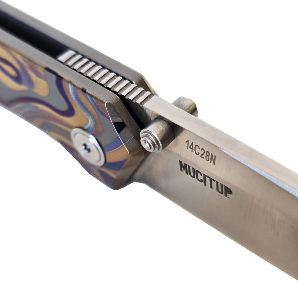 MUCITUP Rift Ti Titanium Folding Knife 14C28N Front Flipper EDC 7.25"