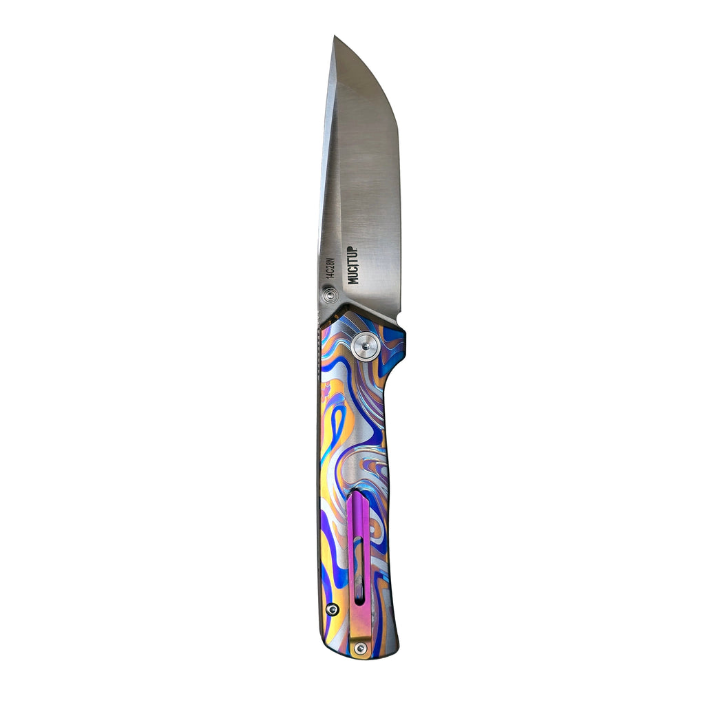MUCITUP Rift Ti Titanium Folding Knife 14C28N Front Flipper EDC 7.25"