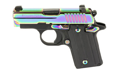 Sig Sauer P238 |  Semi-automatic |  Single Action Only |  Sub-Compact |  380 ACP |  2.7" Barrel |  Night Sights |  PVD Finish |  Rainbow Slide |  Black Frame |  6 Rounds |  1 Magazine