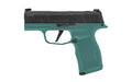 Sig Sauer P365X Bahama Breeze |  Semi-automatic |  Striker Fired |  Polymer Frame Pistol |  Sub-compact |  3.1" Barrel |  Nitron Finish |  Teal and Black |  Optics Ready |  X-RAY3 Day/Night Sights |  Polymer Grips |  12 Rounds |  2 Magazines