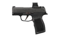 Sig Sauer P365X |  Striker Fired |  Semi-automatic |  Polymer Frame Pistol |  Micro-Compact |  9MM |  3.1" Barrel |  Nitron Finish |  Black |  XRAY3 Day/Night Sights |  10 Rounds |  2 Magazines |  Includes Romeo-X SIG-LOC Compact Optic