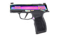 Sig Sauer P365X |  Striker Fired |  Semi-automatic |  Polymer Framed Pistol |  Sub-Compact |  9MM |  3.1" Barrel |  Rainbow Titanium Finish |  X-Ray 3 Night Sights |  Optic Ready |  Manual Safety |  12 Rounds |  2 Magazines