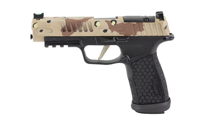 Sig Sauer P365 FUSE |  Semi-automatic |  Polymer Frame Pistol |  Compact |  9MM |  4.3" Barrel |  Custom Chocolate Chip DS Camo Cerakote Finish by Skydas |  Sig Sauer LXG Grip |  Fiber Optic Front and Low Profile Combat Rear Sights |  3 Magazines |  (2)-2