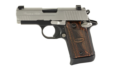 Sig Sauer P938 Two Tone |  Semi-automatic |  Single Action Only |  Sub-Compact |  9MM |  3" Barrel |  Night Sights |  Anodized Finish |  Black with Silver Slide |  2 Magazines (1-6 Round |  1-7 Round)