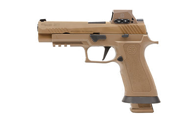 Sig Sauer P320 M17X |  Striker Fired |  Semi-automatic |  Polymer Framed Pistol |  Carry |  9MM |  4.7" Barrel |  PVD Finish |  Coyote Tan |  RomeoM17 Red Dot Sight |  SIGLITE Night Sights |  21 Rounds |  3 Magazines