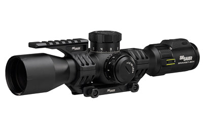 Sig Sauer BRAVO6T-BDX |  Rifle Scope |  3-18X44mm |  First Focal Plane |  MRAD 2.0 Illuminated Milling Reticle |  Side Focus |  35mm |  Matte Finish |  Black |  Includes ALPHA5 Mount with LRF Diving Board