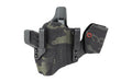 Safariland INCOG-X |  Joint Collaboration with Haley Strategic |  Inside the Waistband Holster |  Fits Glock 17/19 with Light |  Integrated Magazine Caddy |  Microfiber Suede Wrapped Boltaron Construction |  Multicam Black |  Right Hand
