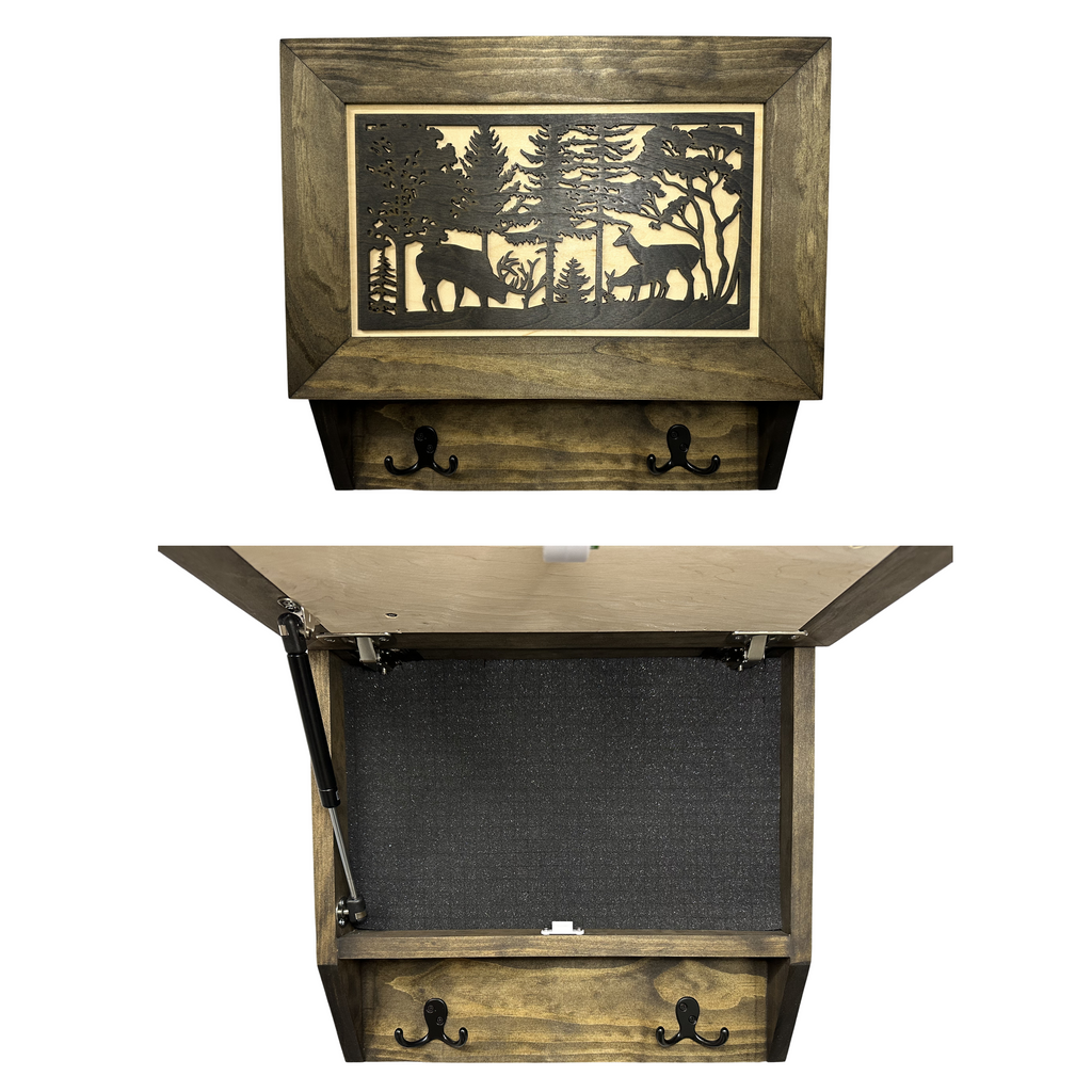 Rustic Wilderness Deer Scene Wall-Mounted Gun Cabinet – Secure & Stylish Hidden Firearm Storage