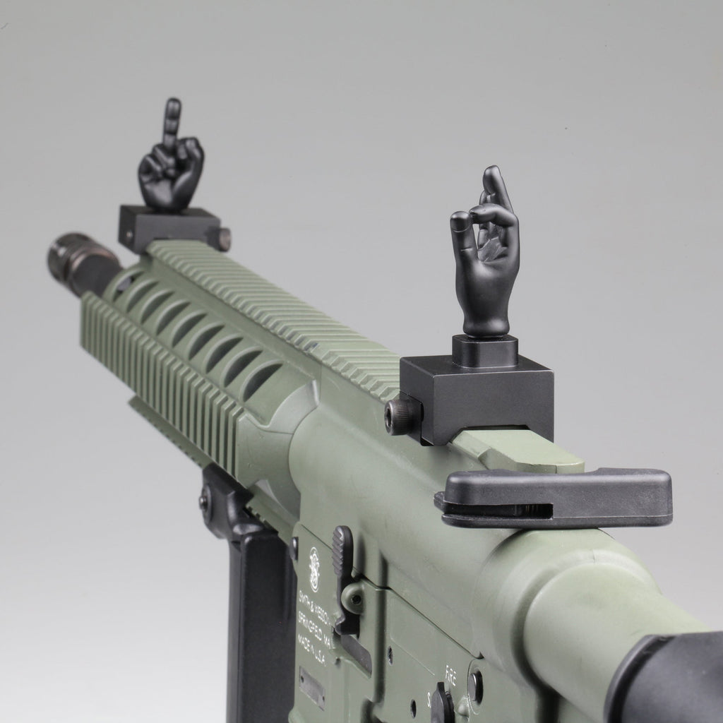 Black Color Novelty Finger Iron Sight Set - Straight (Middle Finger & OK Hand)