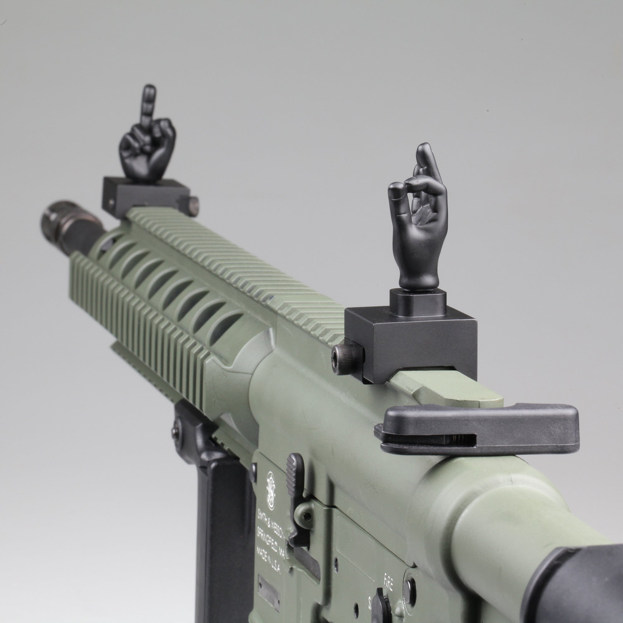 Black Color Novelty Finger Iron Sight Set - Straight (Middle Finger & OK Hand)