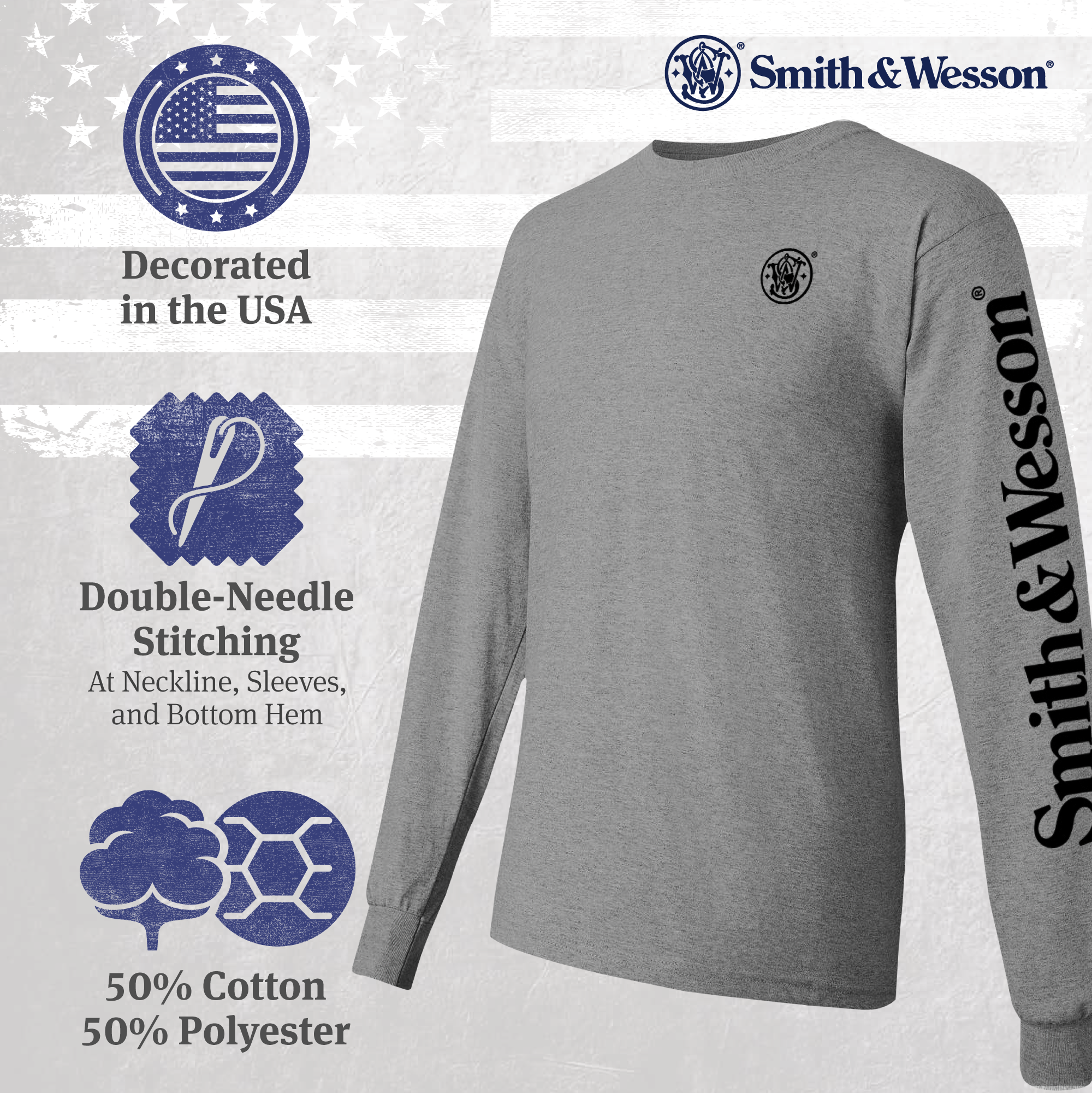 Smith & Wesson® Long Sleeve Tee with Arm Logo in Athletic Heather
