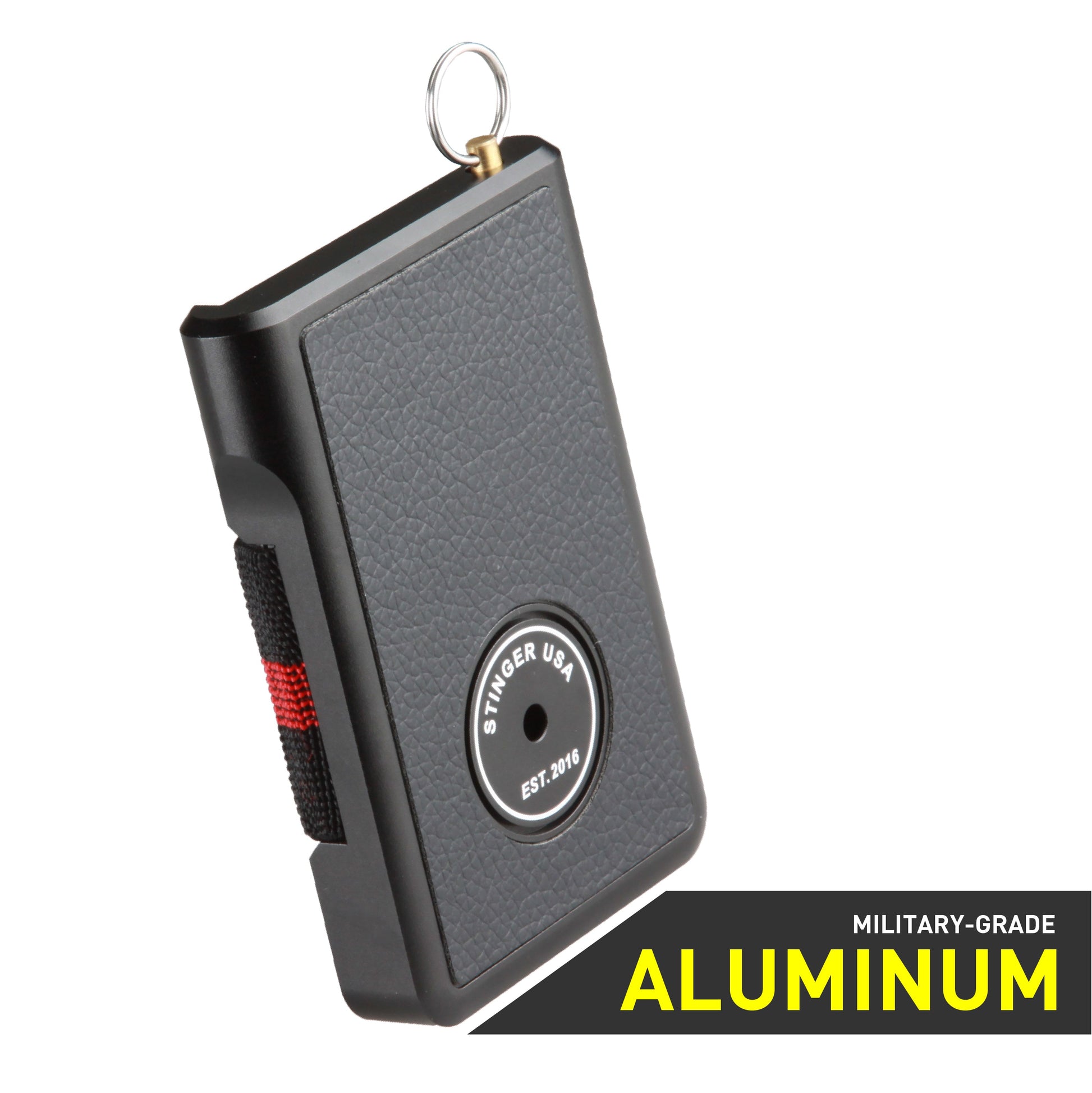 Stinger Aluminum Minimalist Wallet, Card Holder, Safety Wallet with Personal Alarm ( Leather Black )