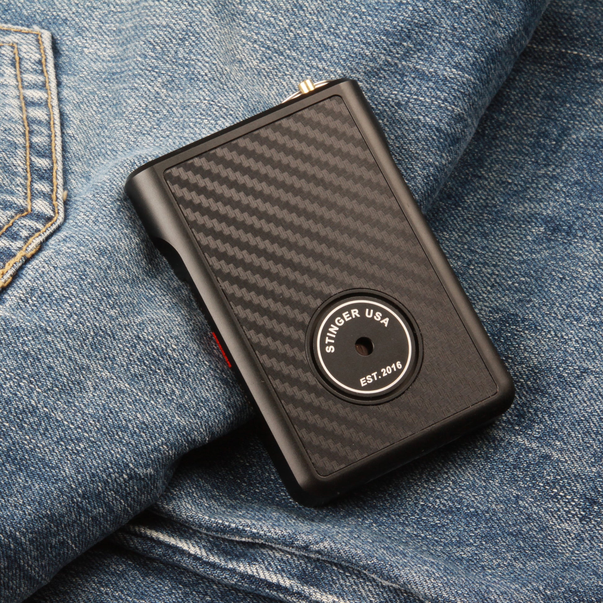 Stinger Aluminum Minimalist Wallet, Card Holder, Safety Wallet with Personal Alarm ( Black Carbon Fiber)
