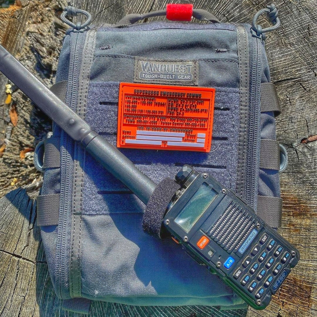 Storage Pocket Patch:  Emergency Comms with Radio Frequency/Channel and Telephone Contact Numbers, ICE Card