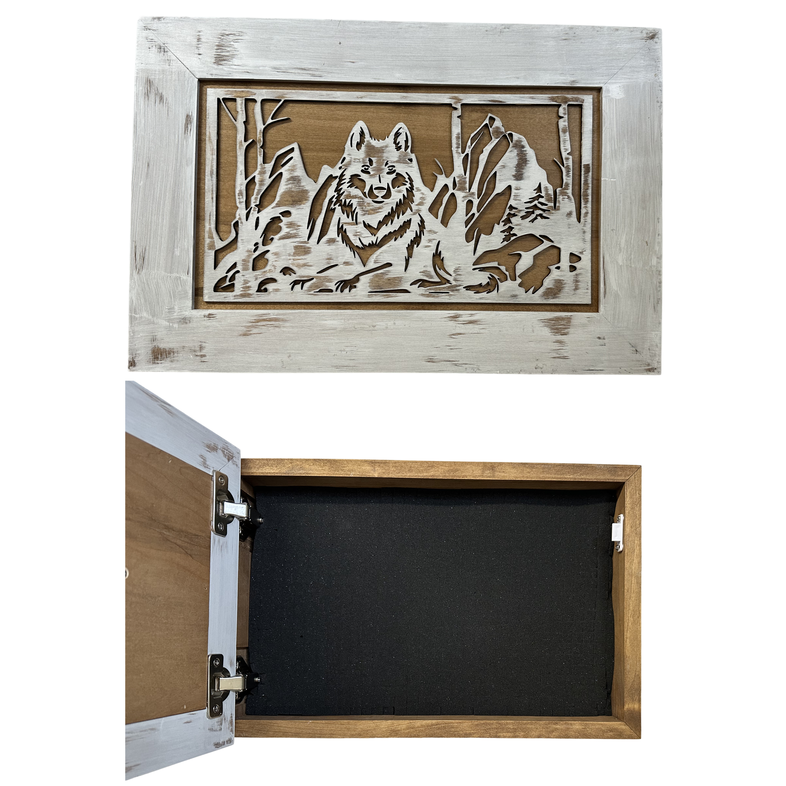 Decorative White Wolf Gun Cabinet Wall-Mounted & Lockable – Weapon Safe for Protective Gun Keeping & Household Defense Equipment