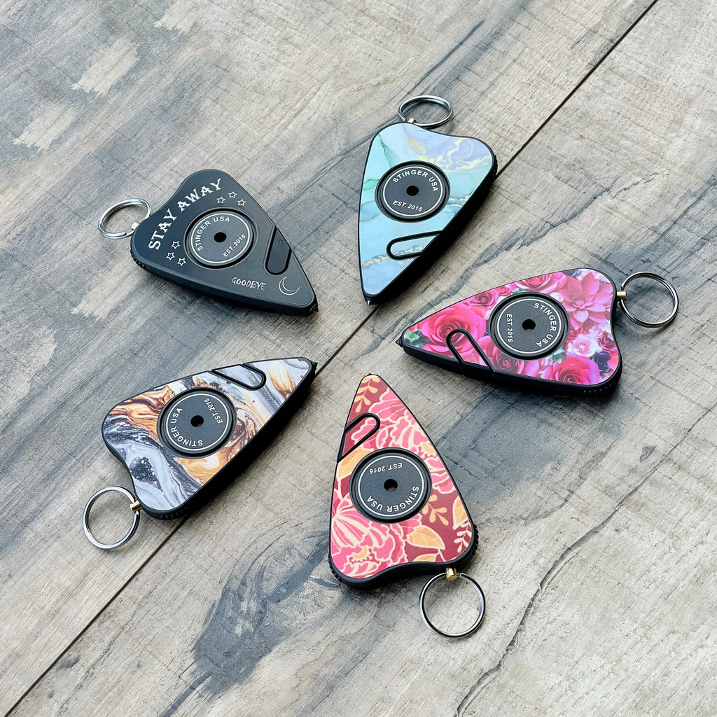 Stinger Stay Away Personal Safety Alarm Keychain Emergency Tool: Siren Alarm, Seat Belt Cutter, Glass Breaker (Black Marble)