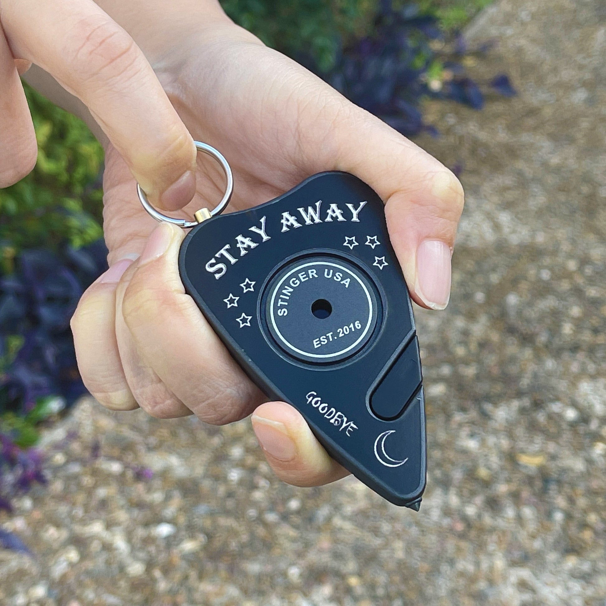 Stinger Stay Away Personal Safety Alarm Keychain Emergency Tool: Siren Alarm, Seat Belt Cutter, Glass Breaker (Black Stay Away)