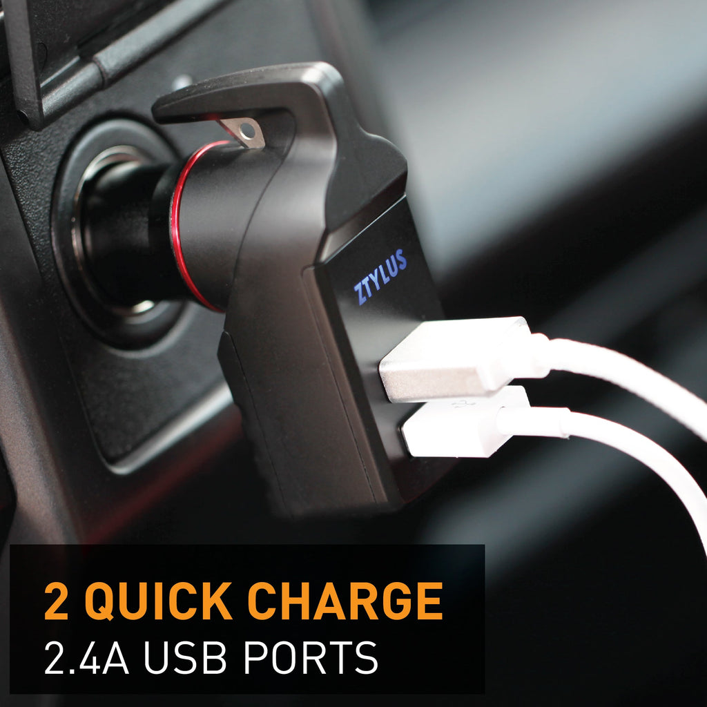 Stinger USB Car Charger Emergency Tool, Seatbelt Cutter, Spring-Loaded Car Window Breaker (White)