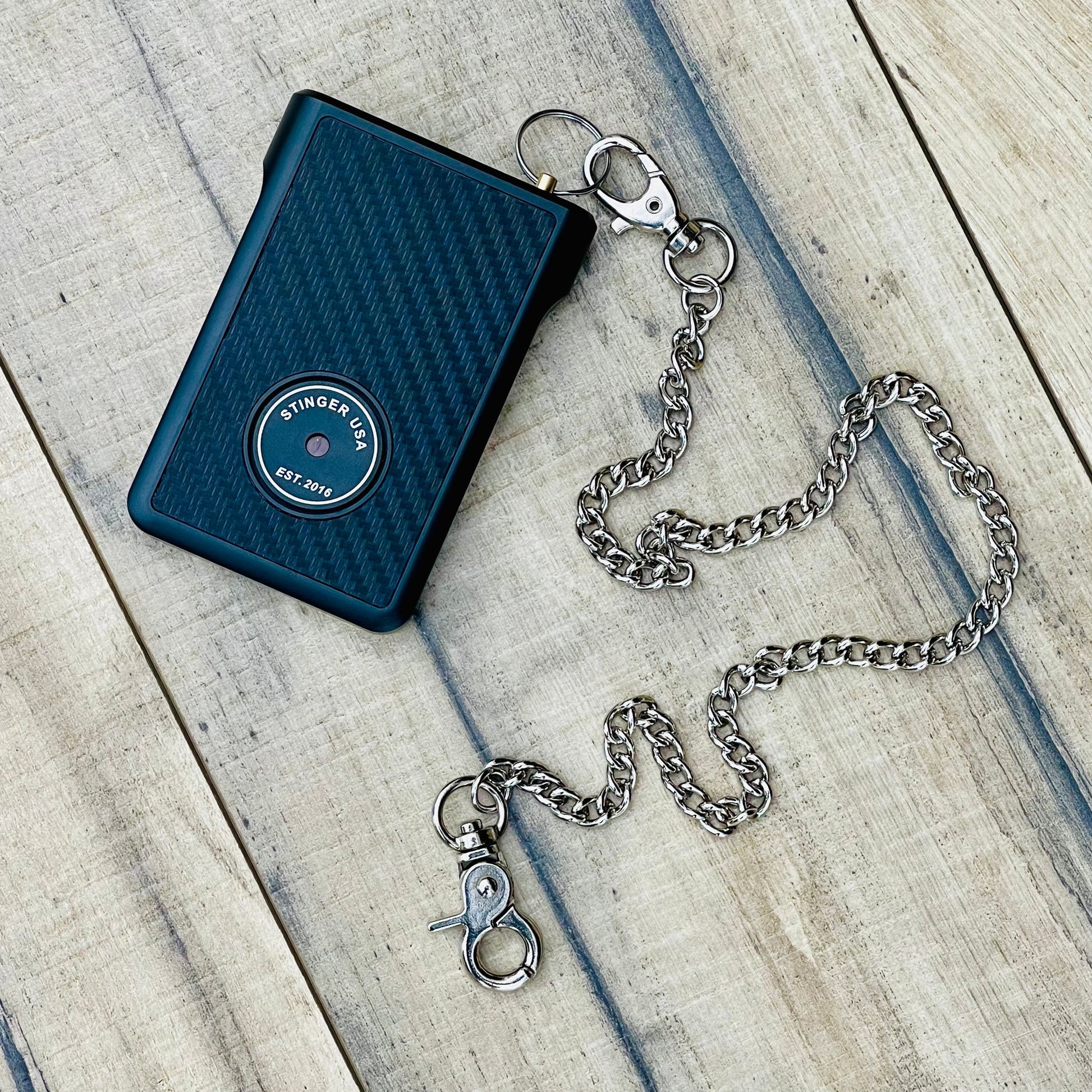 Stinger Aluminum Minimalist Wallet, Card Holder, Safety Wallet with Personal Alarm ( Leather Black )