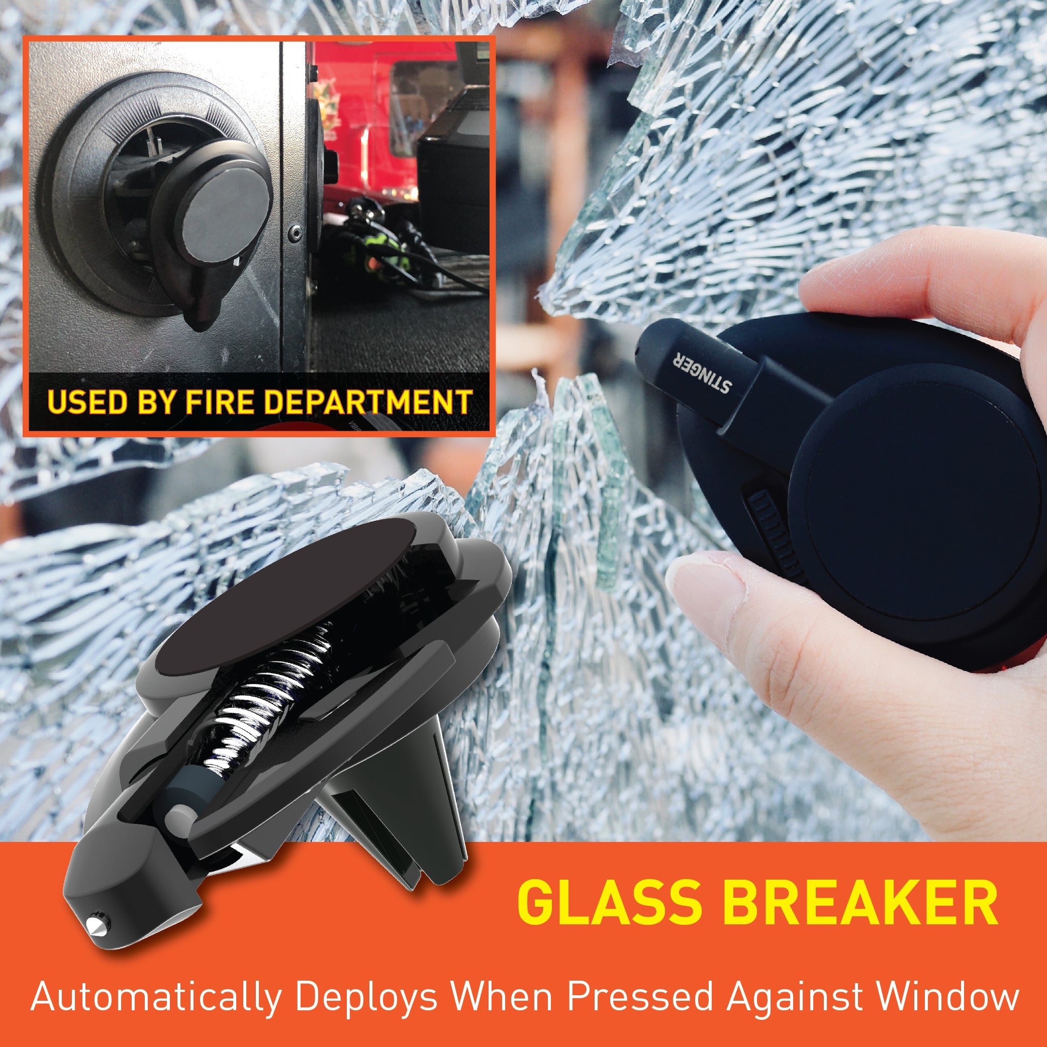 Stinger Car Vent Mount Magnetic Phone Holder Emergency Tool (Black)