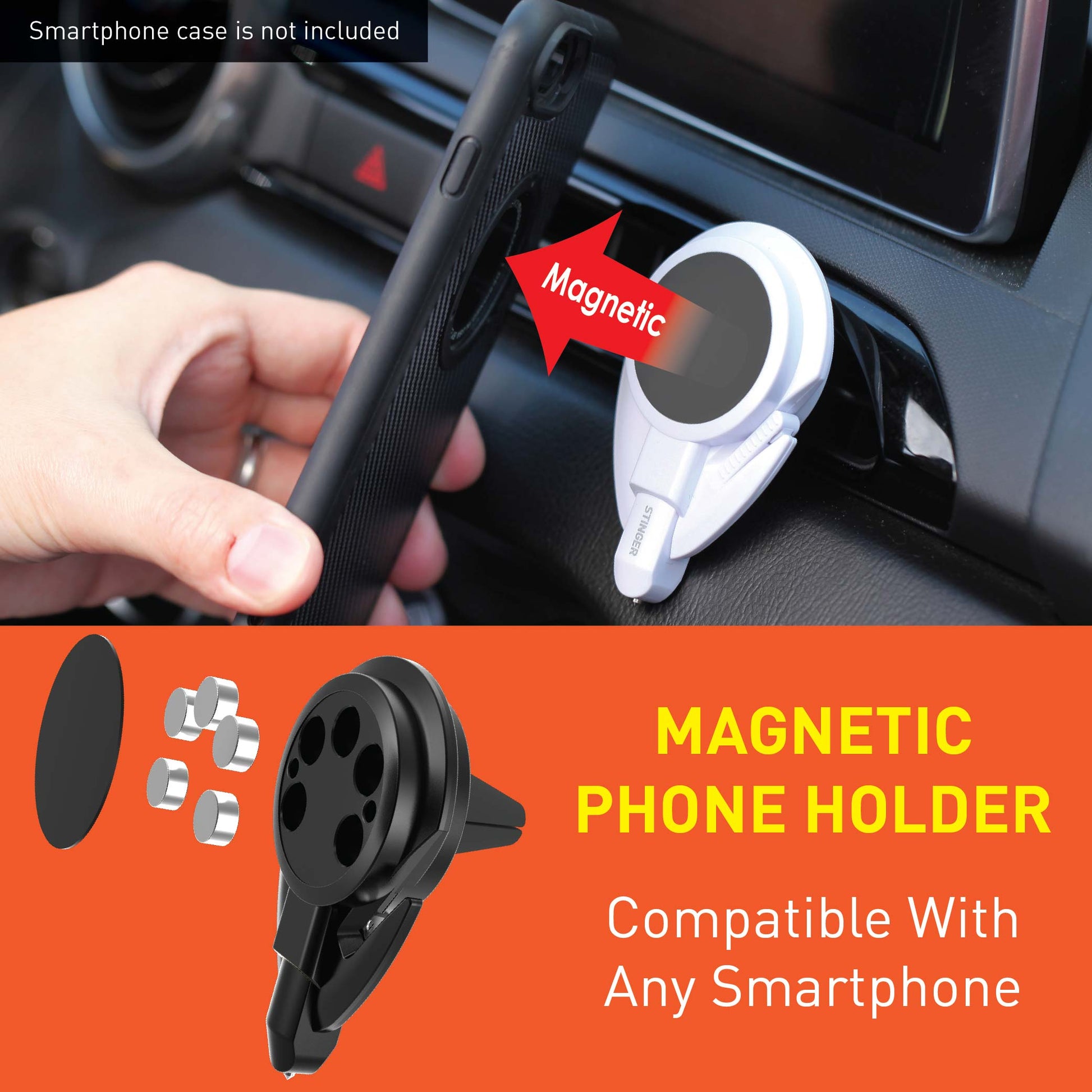 Stinger Car Vent Mount Magnetic Phone Holder Emergency Tool (White)