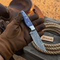 Patriot Ridge Skinner Knife 8" Premium Damascus with Blue Resin Handle