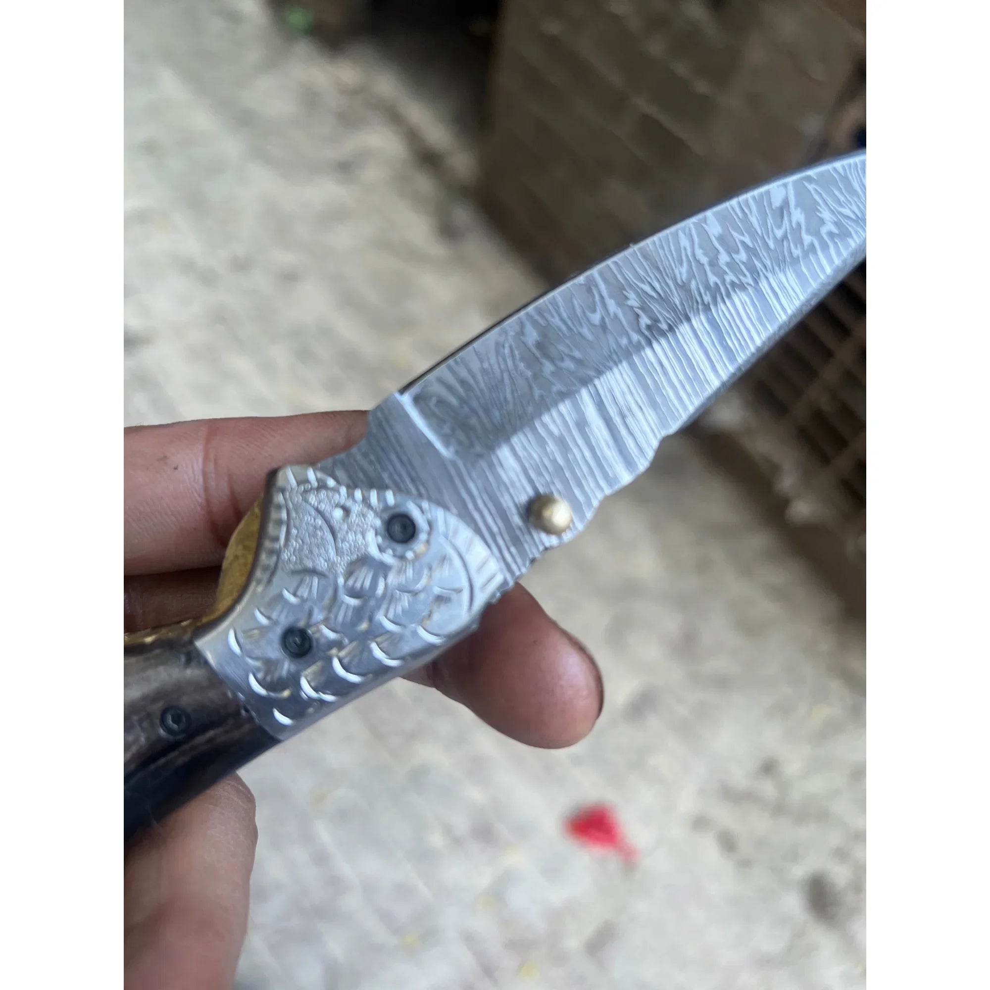 Blackwaist Damascus Folder Knife 7" Handmade Micarta Handle Liner Lock
