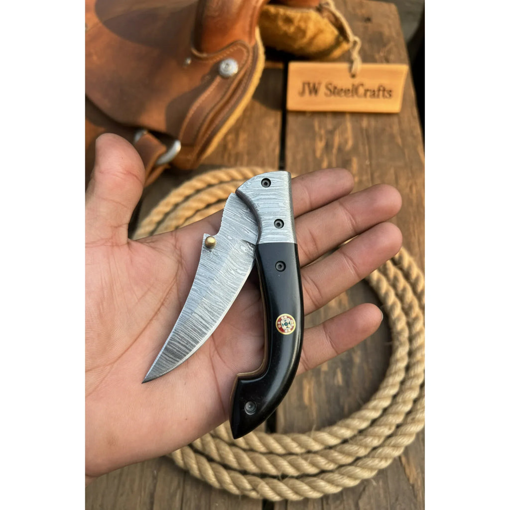Blackhawk Skinner Folder Knife 8" Handmade Damascus Buffalo Horn Handle