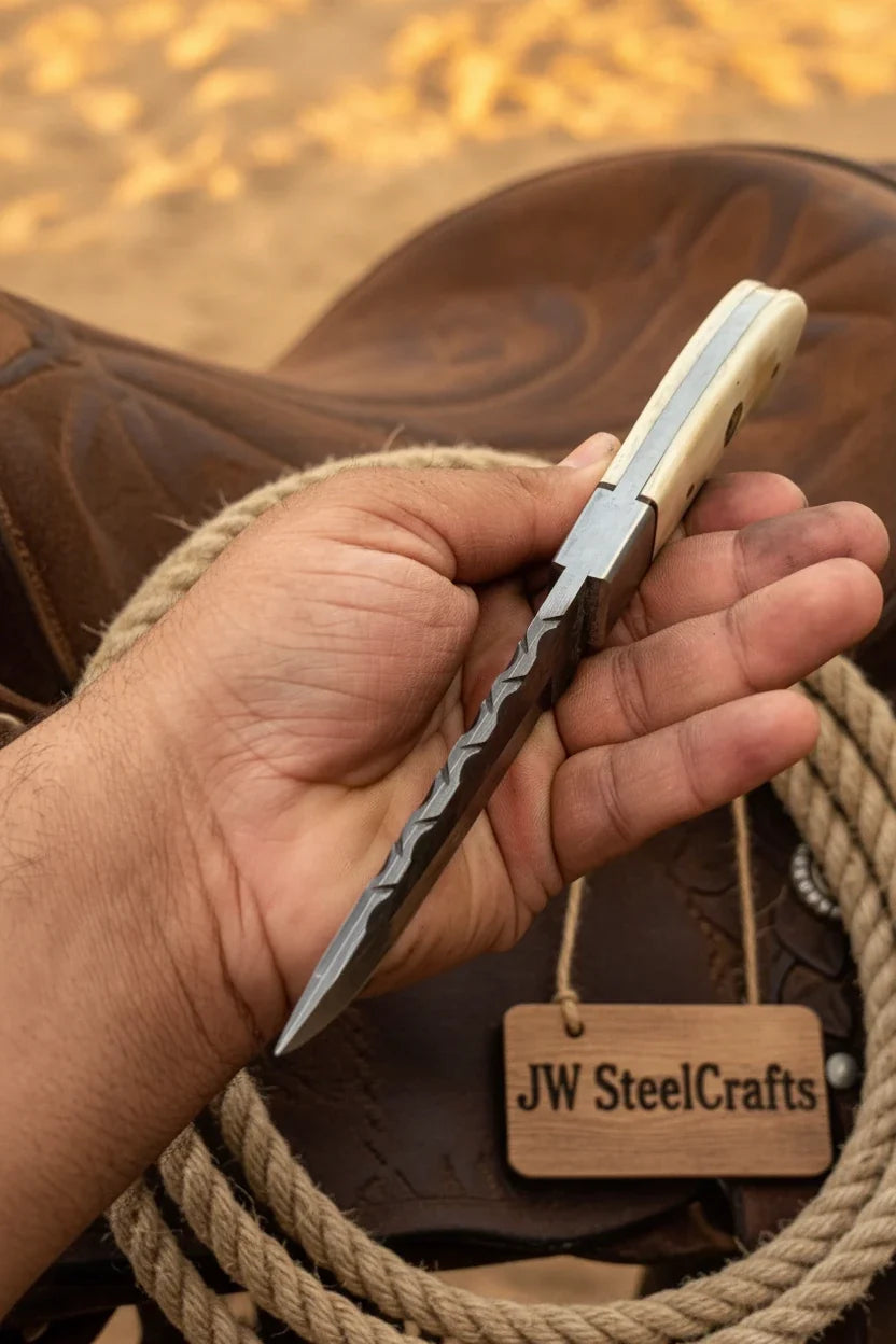 Saddle Rasp Ranch Blade 9" Premium Damascus Steel with White Bone Handle