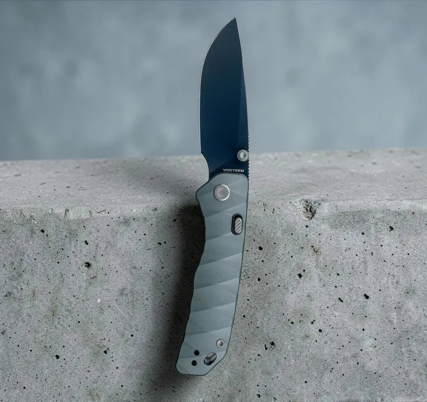Vosteed Marten Gray Button Linerlock Lock Folding Knife