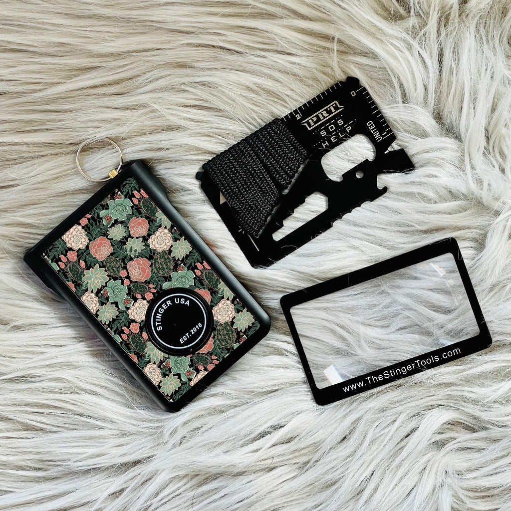 Stinger Minimalist Wallet, Card Holder, Safety Wallet with Personal Alarm, Multi-functional Tool, and Magnifier (Black Carbon Fiber)