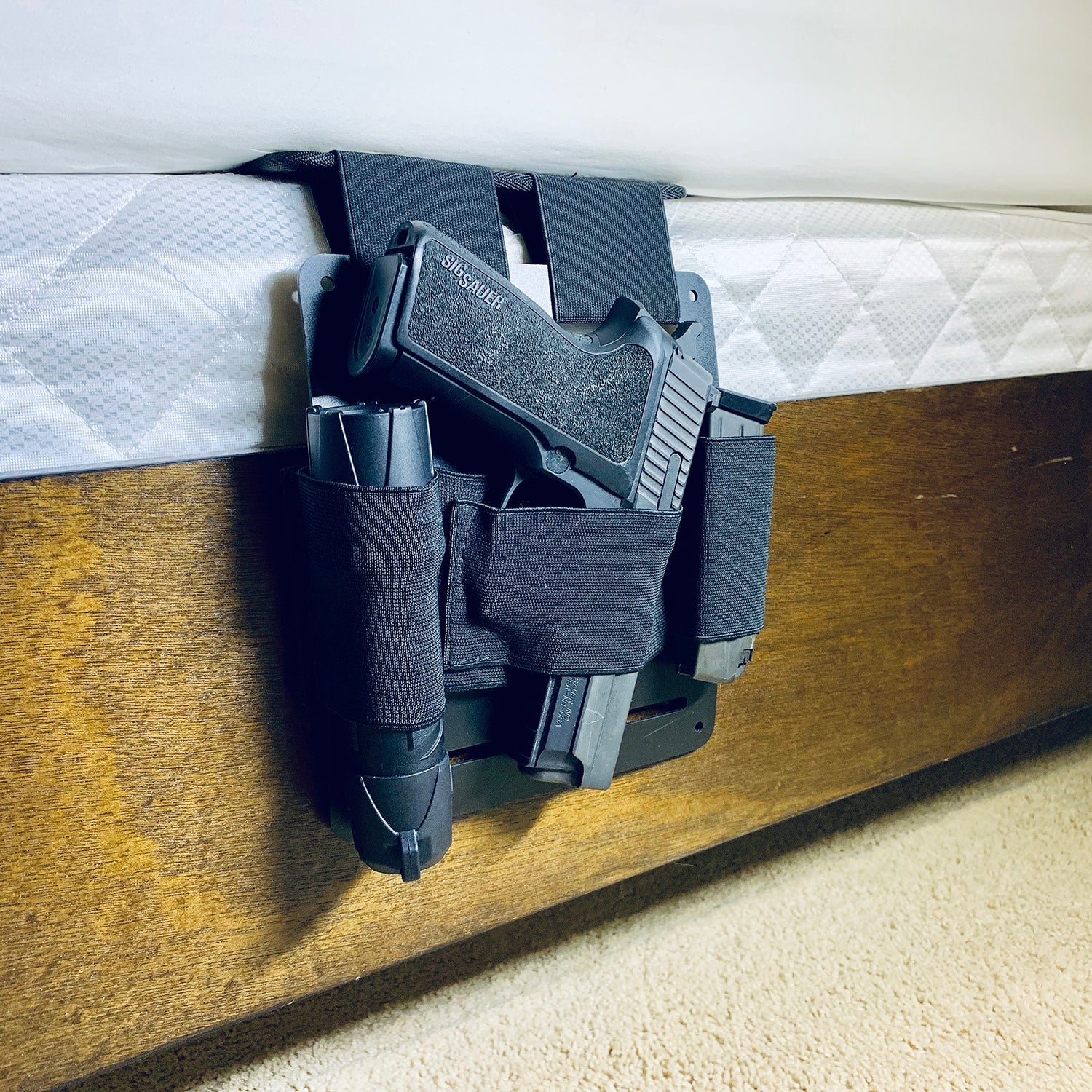 3 in 1 Bedside Holster, Mattress Holster, Bed Holster (USA Flag Sticker)