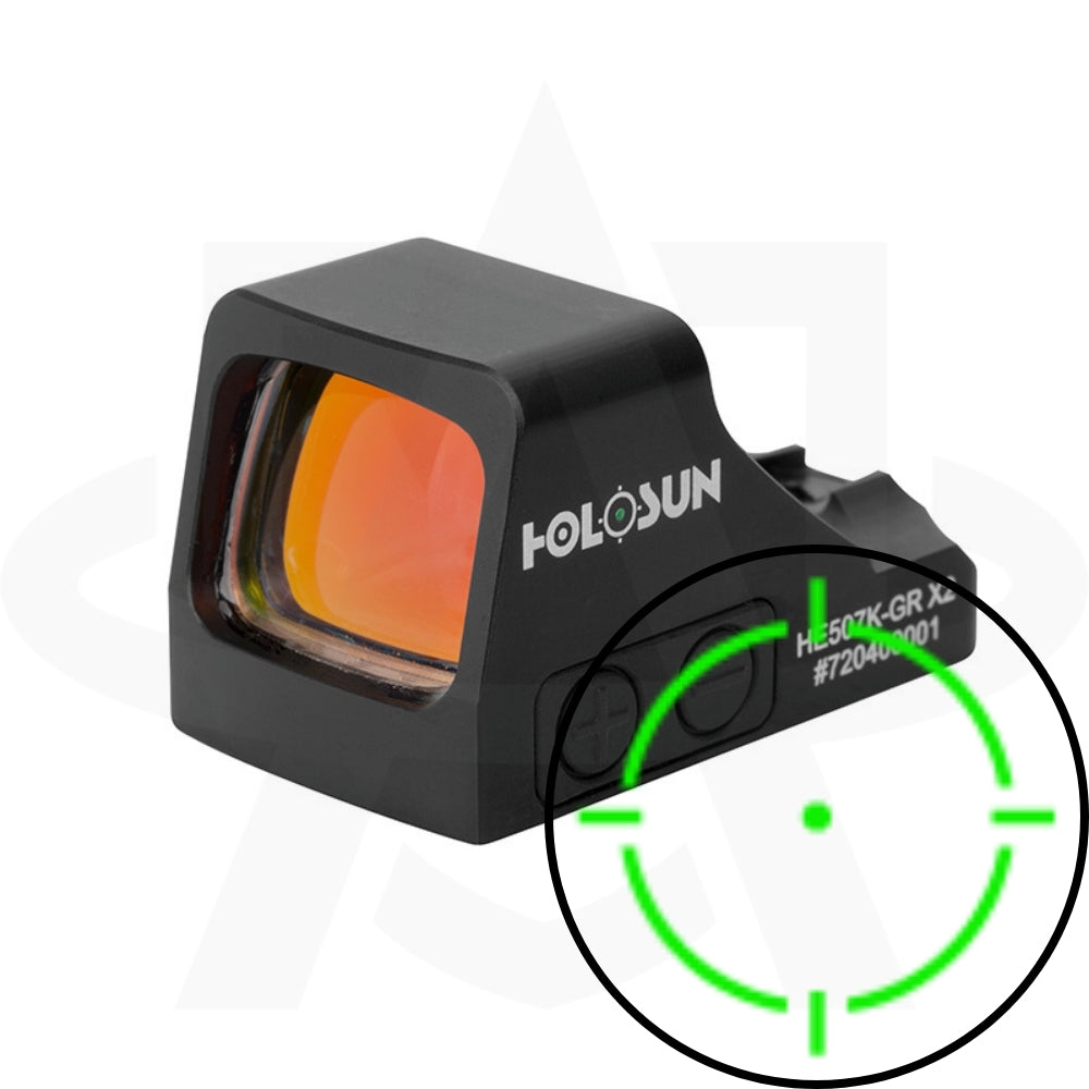 Holosun HS507K-X2 - Compact Pistol Sight for CCW - 2 MOA Dot & 32 MOA Circle (Red & Green) - Shake Awake & 50,000 Hours Battery - IP67 Waterproof