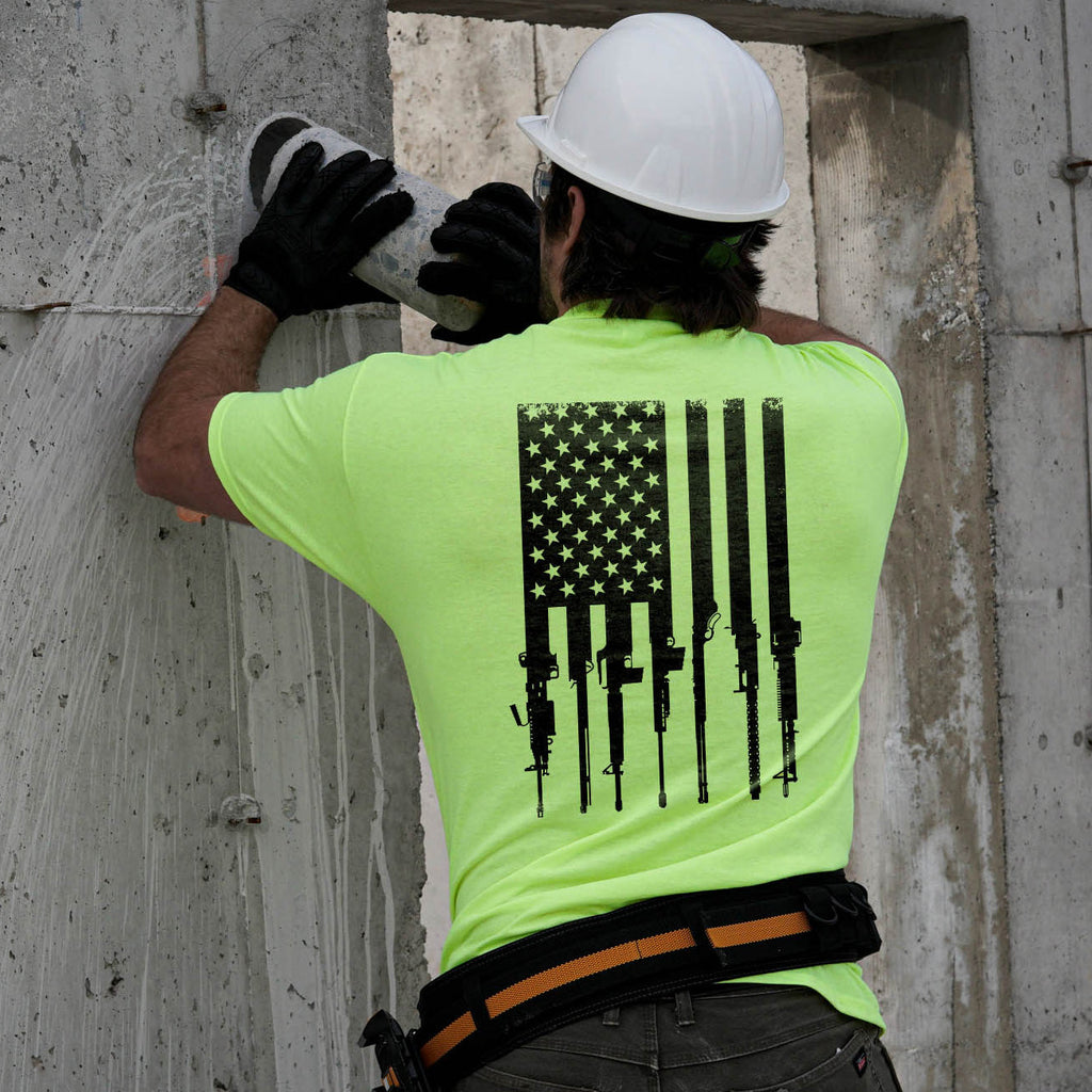 Rifle Flag - Safety Yellow Pocket T-Shirt