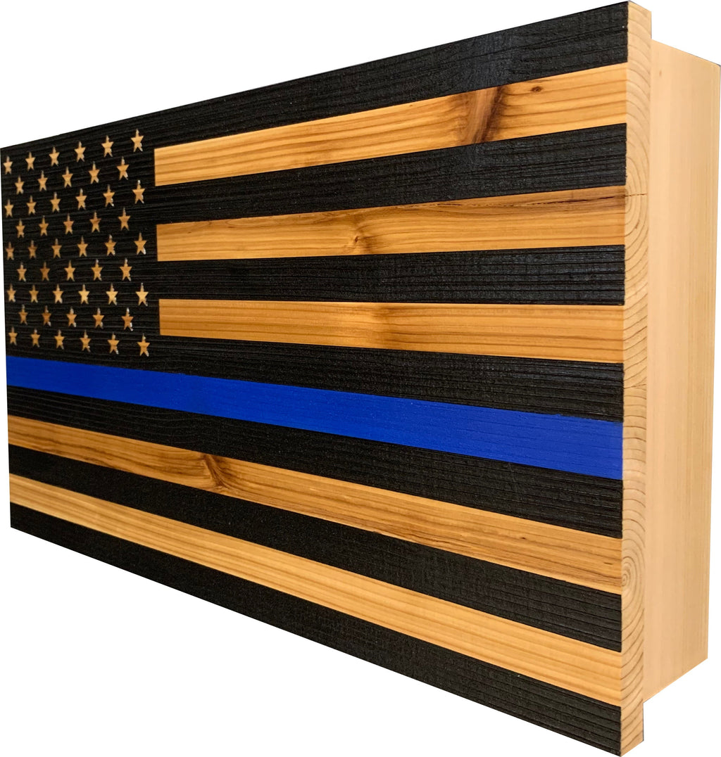 Blue Line American Flag Hidden Gun Storage, Customizable Thin Blue Line Concealment Flag for Police Officers and Law Enforcement Professionals