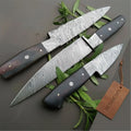 3-Piece Twisted Damascus Kitchen Knife Set — 10" Chef & Utility Knives with 7" Paring Knife and Black Micarta Handles