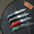 Handmade Damascus Steel Folding Knife – 4 Premium Handle Variations