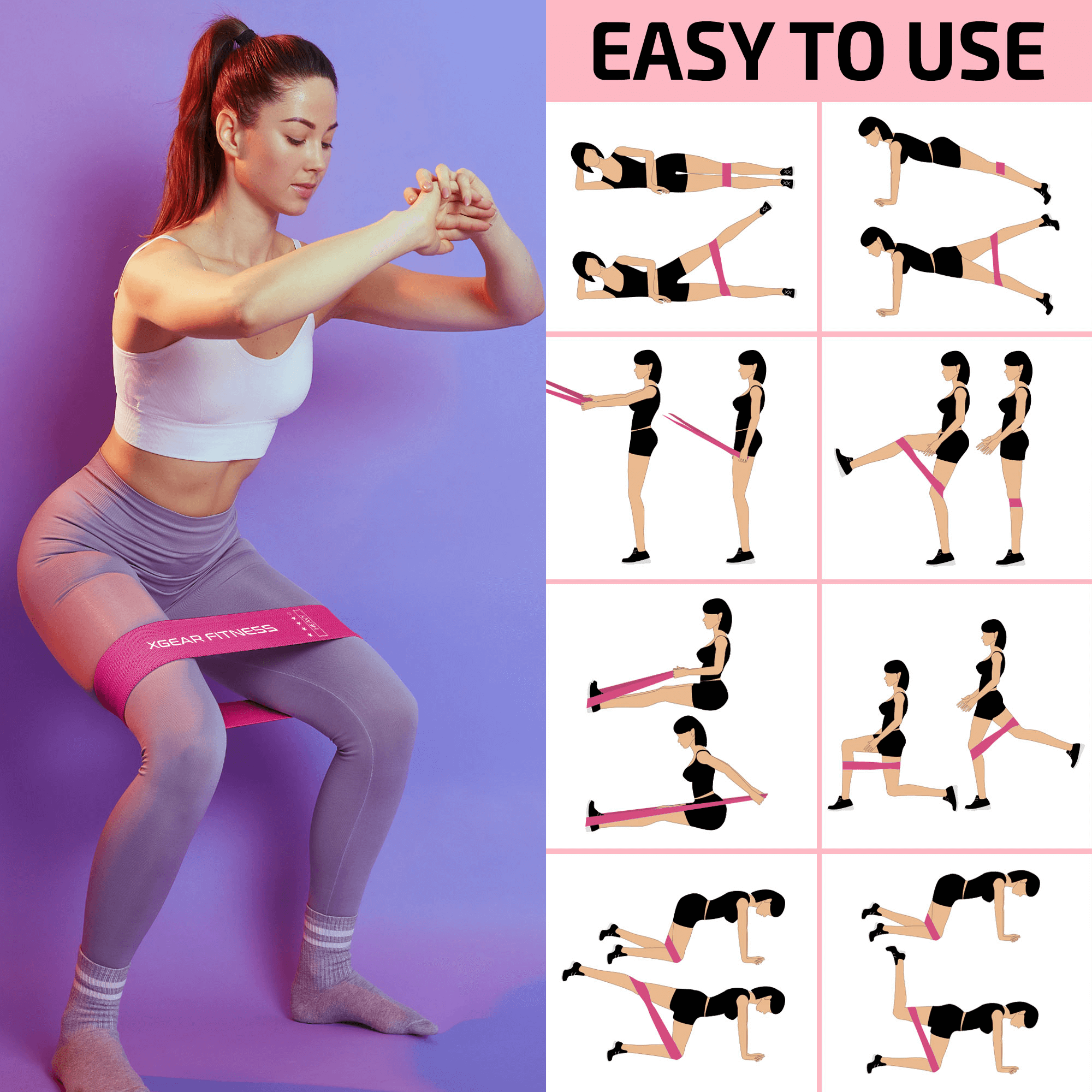 XGear Fitness Loop Resistance Band Set of 5 for Women with Carry Bag
