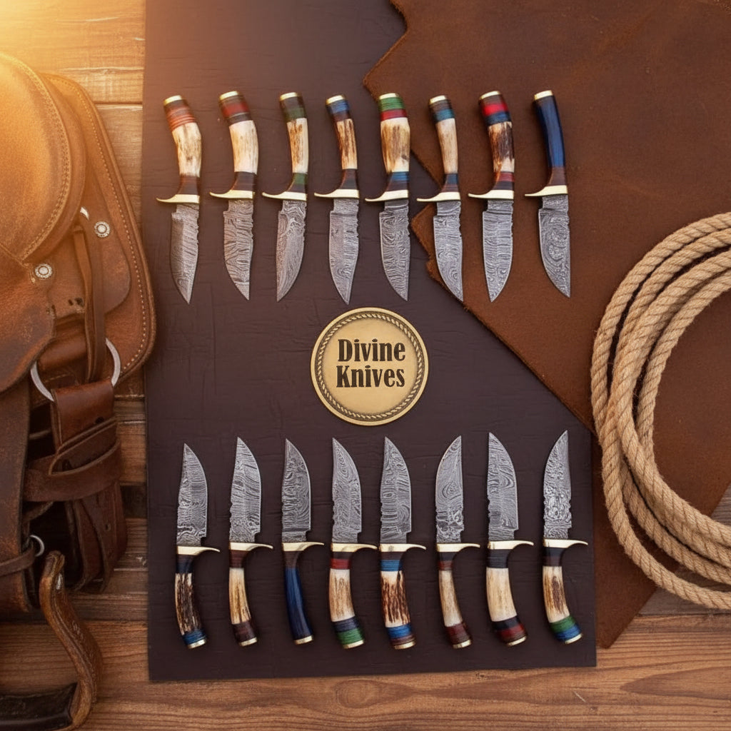Stag Handle Skinner Knife Bulk Set with Brass Bolsters for Retailers and Collectors