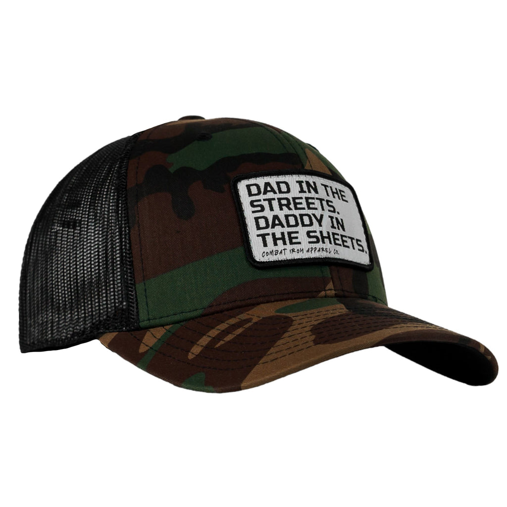 Dad In The Streets. Daddy In The Sheets. White Patch Snapback Hat