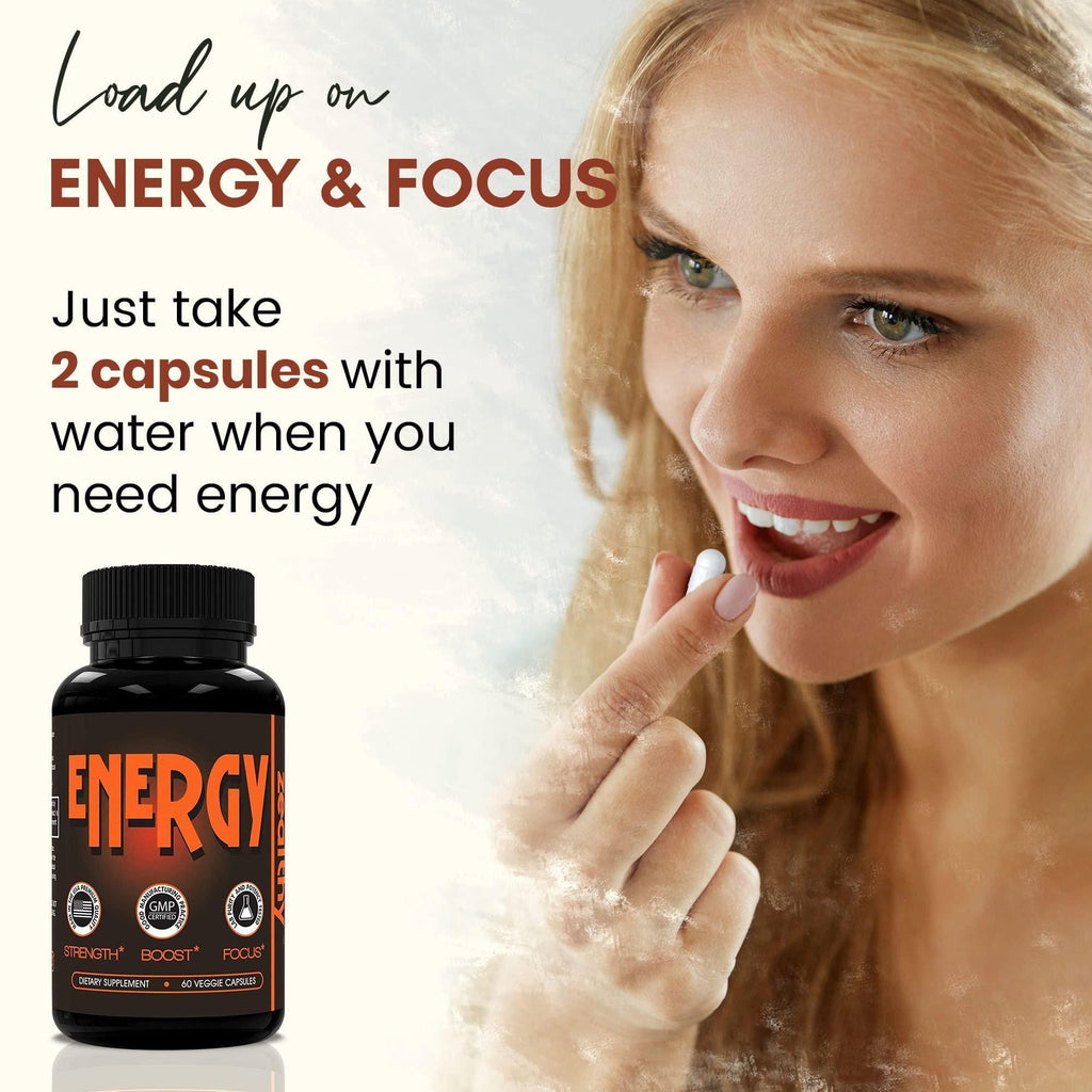 All Natural Energy Supplements with Elderberry Caffeine Pills 60 Capsules