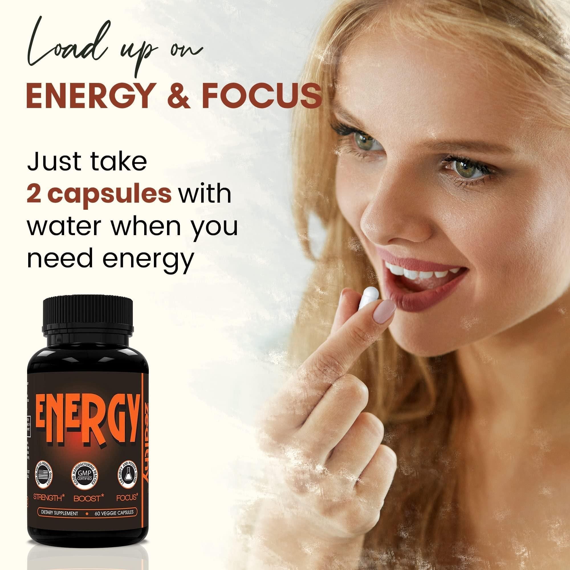All Natural Energy Supplements with Elderberry Caffeine Pills 60 Capsules