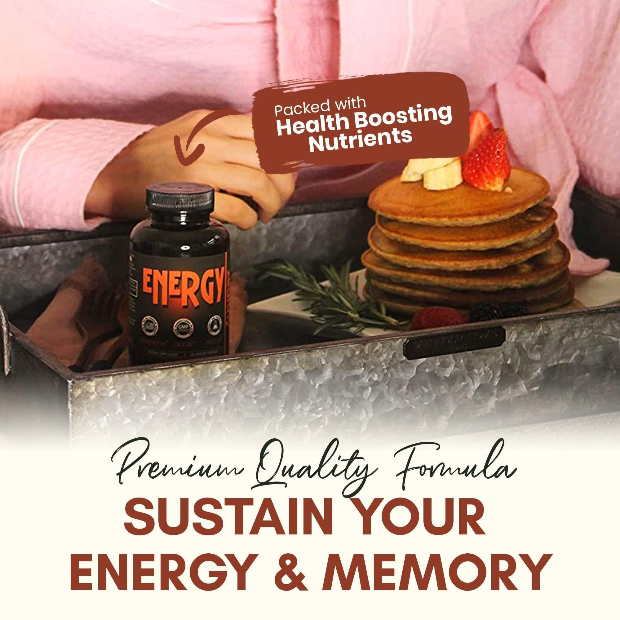All Natural Energy Supplements with Elderberry Caffeine Pills 60 Capsules