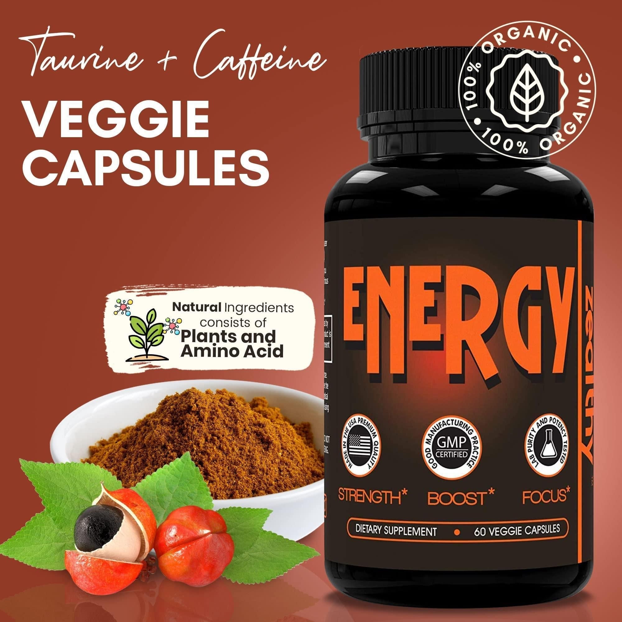 All Natural Energy Supplements with Elderberry Caffeine Pills 60 Capsules