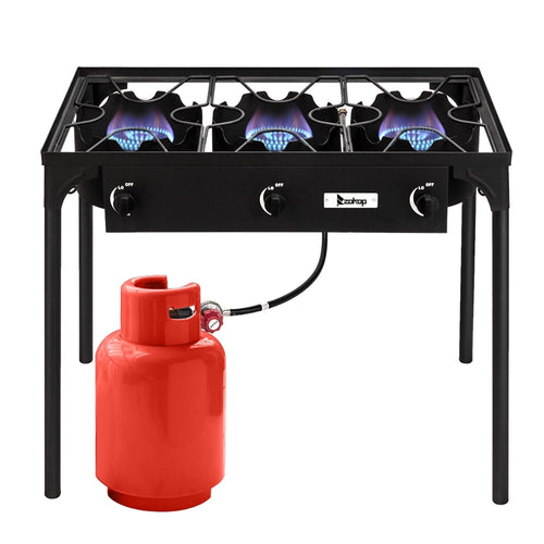 225,000 BTU Outdoor Propane Camp Stove – 3 Burner Cooker
