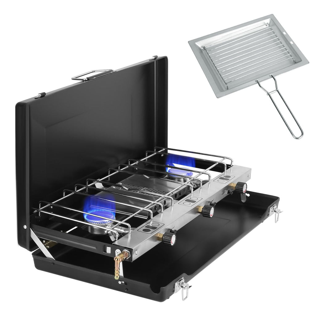 3 Burner Camping Stove 20000 BTU Portable Foldable Propane Stove With Toast Tray Windshield Portable Handle Outdoor Cooking Gas Stove For RV Camping BBQ Picnic Backyard