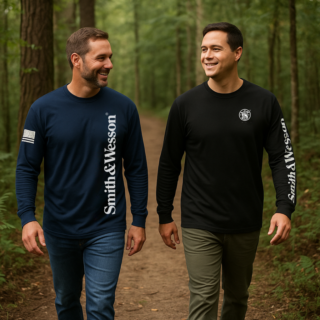 Smith & Wesson® Long Sleeve Tee with Vertical Logo & US Flag in Navy