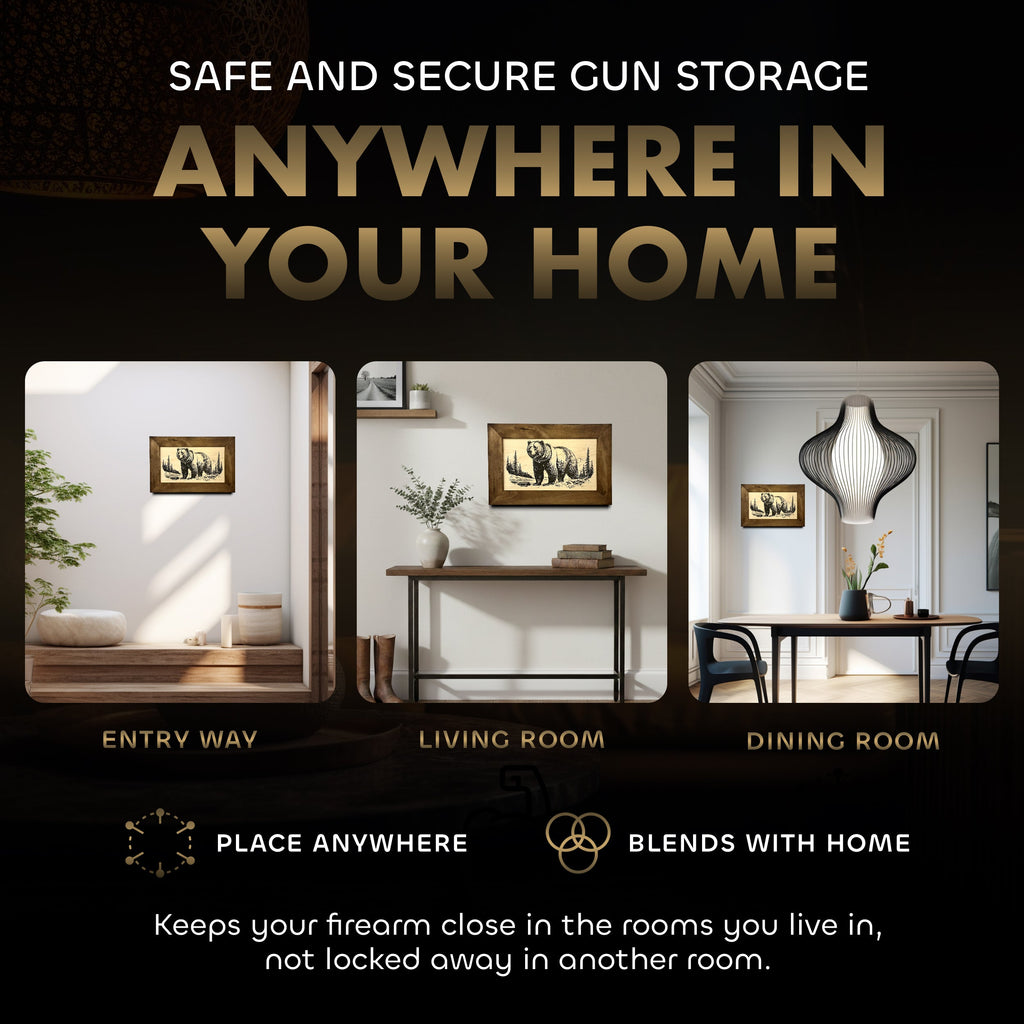 Grizzly Bear Gun Concealment Furniture - Handcrafted Hidden Gun Storage Wall Decor - Hidden Safe Furniture with Magnetic Lock for Quick Access - Made in USA