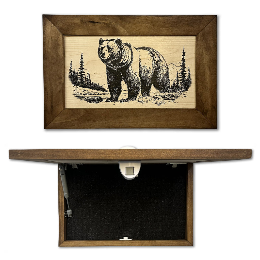 Grizzly Bear Gun Concealment Furniture - Handcrafted Hidden Gun Storage Wall Decor - Hidden Safe Furniture with Magnetic Lock for Quick Access - Made in USA