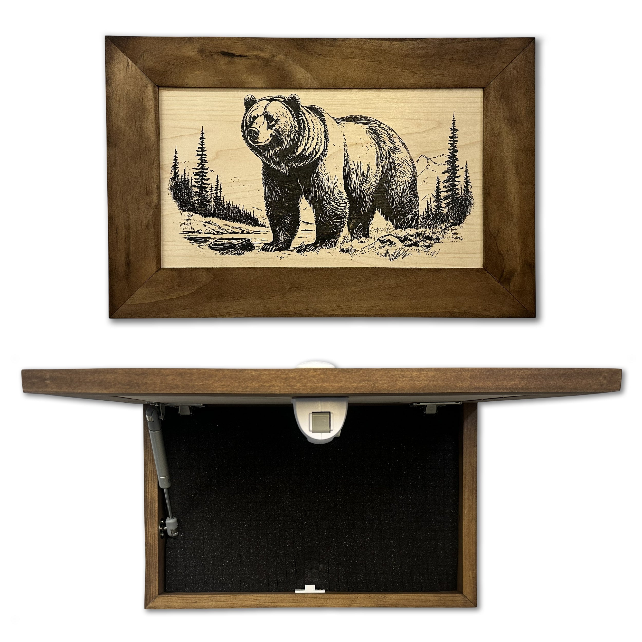 Grizzly Bear Gun Concealment Furniture - Handcrafted Hidden Gun Storage Wall Decor - Hidden Safe Furniture with Magnetic Lock for Quick Access - Made in USA